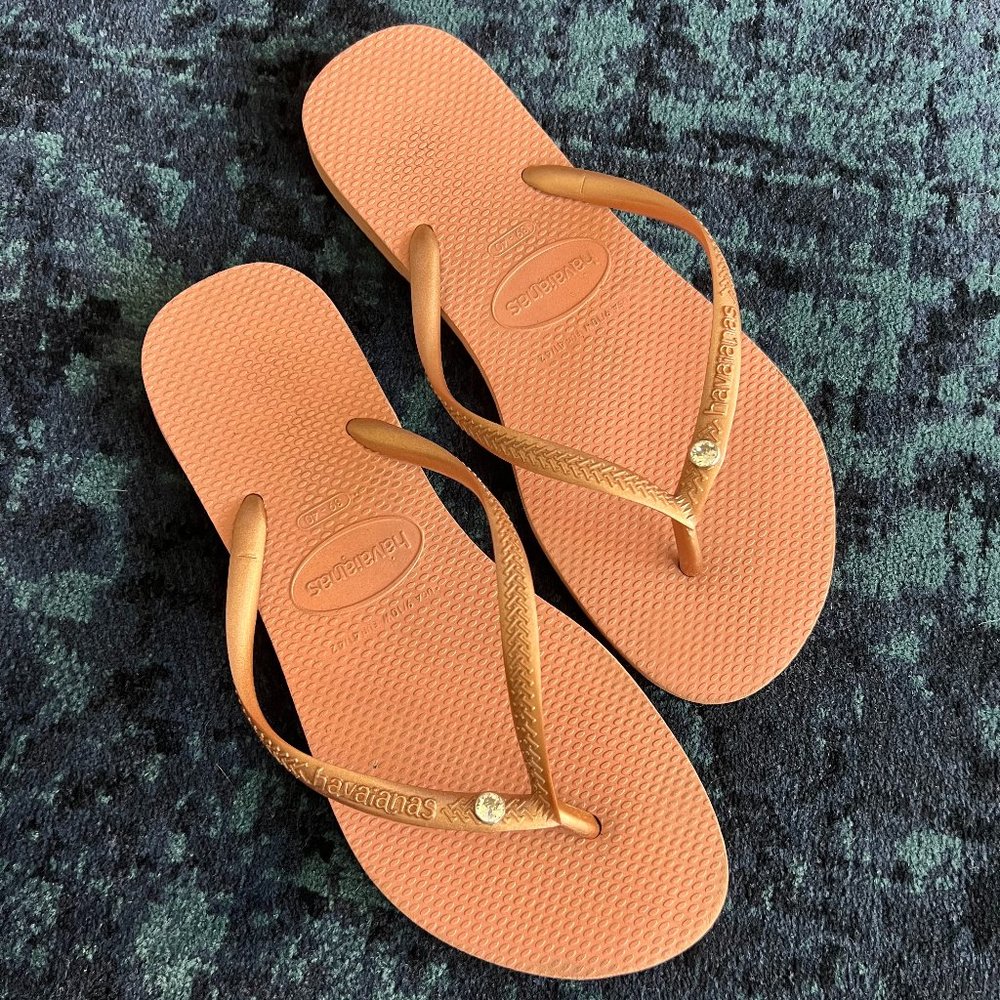 Rose Gold Havaianas Slim Crystal Glamour Sandals Size 39-40